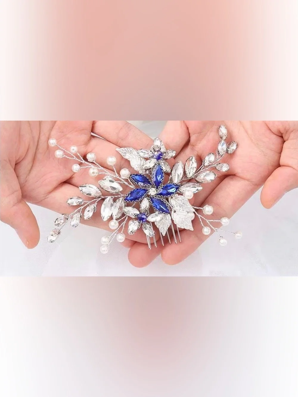 Anthropologie Silver and Cobalt Blue Floral Crystal Brooch